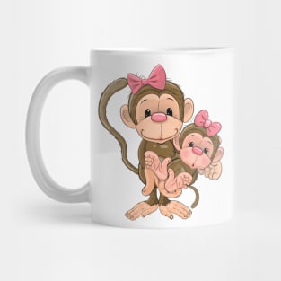 Two cute monkeys, mama monkey and baby monkey. Mug